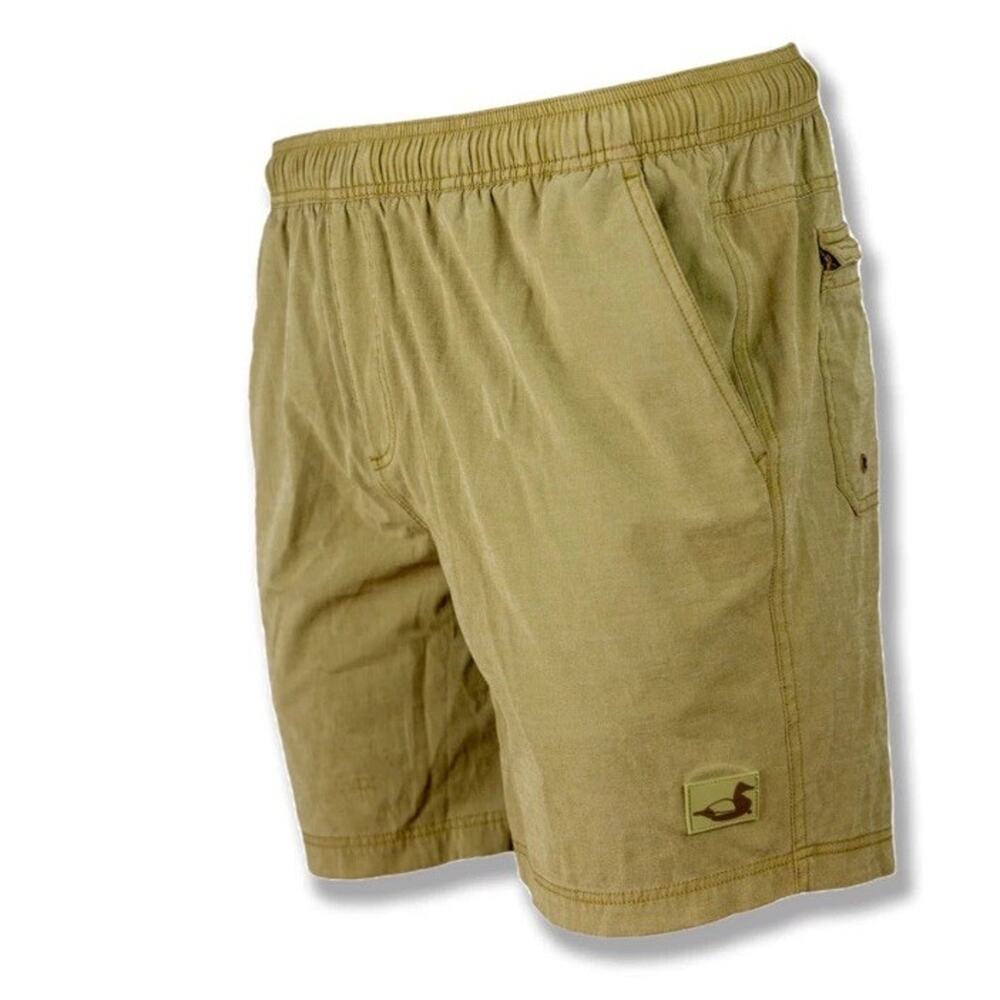 DIXIE‎ DECOYS TIDAL SHORTS Men’s Size Large Sage Brown 6” Drawstring LOGO Duck